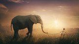 Fototapeta Fototapety ze zwierzętami  - Elephant walked by child