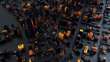 Wall Mural - 3d rendered digital abstract city. scanning city for hackers attack concept. city building forms wit