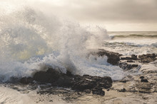 Ocean Waves Crashing Into Rocky Shore