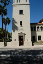 Exterior Of The Cathedral Basilica Of St. Augustine In St Augustine, Florida.  Spanish Mission And Neoclassical Architecture Of An Eclectic 18th Century Cathedral.