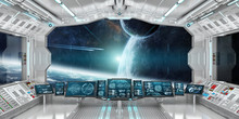 Spaceship Interior With View On Distant Planets System 3D Rendering Elements Of This Image Furnished By NASA