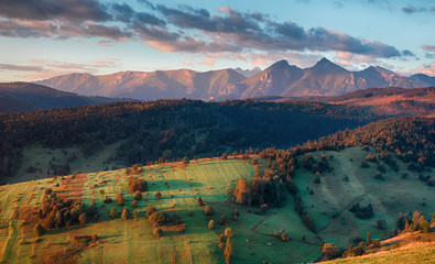 Wall Mural - Majestic sunset in mountains landscape, Carpathian, Slovakia