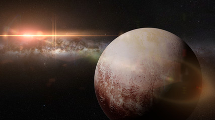 Wall Mural - dwarf planet pluto in front of the beautiful bright milky way galaxy