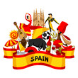 Spain background design. Spanish traditional symbols and objects