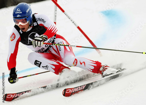 Benjamin Raich of Austria skis to set the second best time in the ...