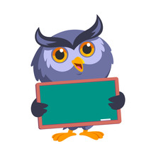 Nice Owl, He Has A Blackboard, Vector Illustration