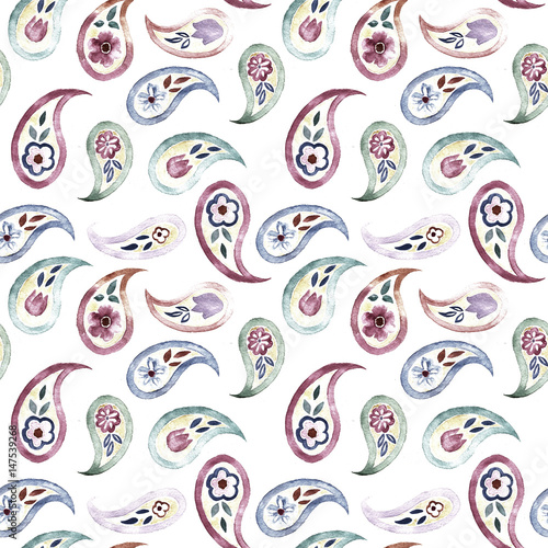 Fototapeta dla dzieci Watercolor paisley pattern. Seamless ornamental background. Indian motif. Ethnic print for wrapping, wallpaper, fabric, textile