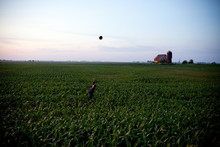 Farmer Throwing Hat In The Air In Field
