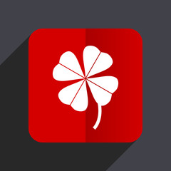 Aufkleber - Four-leaf clover flat design white and red vector web icon on gray background with shadow in eps10.