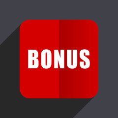 Poster - Bonus flat design white and red vector web icon on gray background with shadow in eps10.