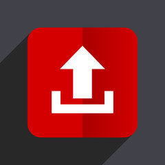 Leinwandbilder - Upload flat design white and red vector web icon on gray background with shadow in eps10.