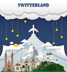 Switzerland travel background Landmark Global Travel And Journey Infographic Vector Design Template. illustration