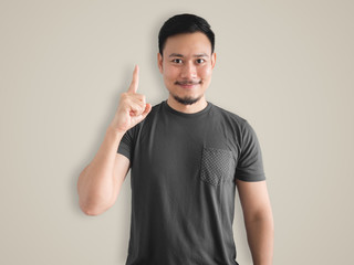 knowing face and idea finger of man.