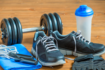 Close up objects for athlete on the floor