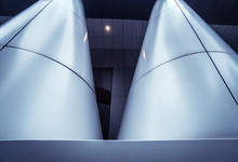 Metal Column/pillar In Modern Futuristic Architecture. Public/office Building Interior Fragment