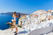 Young couple on island of Santorini