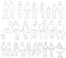 Wall Mural - illustration, outlines of people, girls, men, children, people sketches