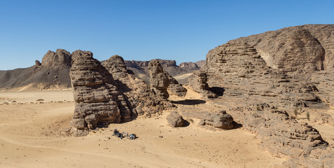 Wall Mural - Camping in Tassili N'ajjer - Algerian rocky desert