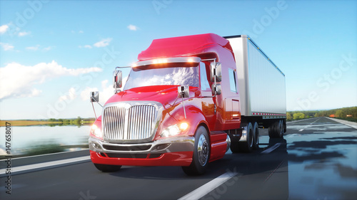 Obraz na płótnie naczepa, Ciężarówka na drodze, autostrada. Transport, koncepcja logistyki. 3d rendering.