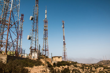 High voltage towers on yeoow mountain