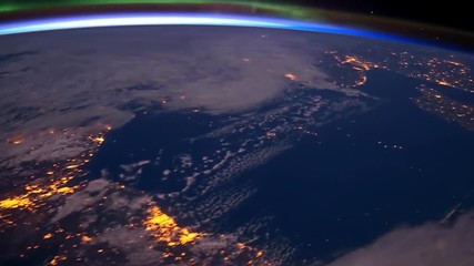Wall Mural - planet earth from the space at night animation. the flight from space to earth amination. planet ear