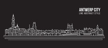 Cityscape Building Line Art Vector Illustration Design - Antwerp City