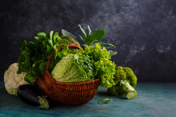 Wall Mural - Farm green vegetables in a basket