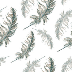 Naklejka na meble Seamless pattern with a watercolor pattern - bird feather. Vintage illustration on white background.