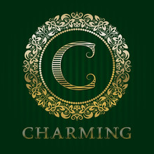 Golden Logo Template For Charming Boutique. Vector Monogram.
