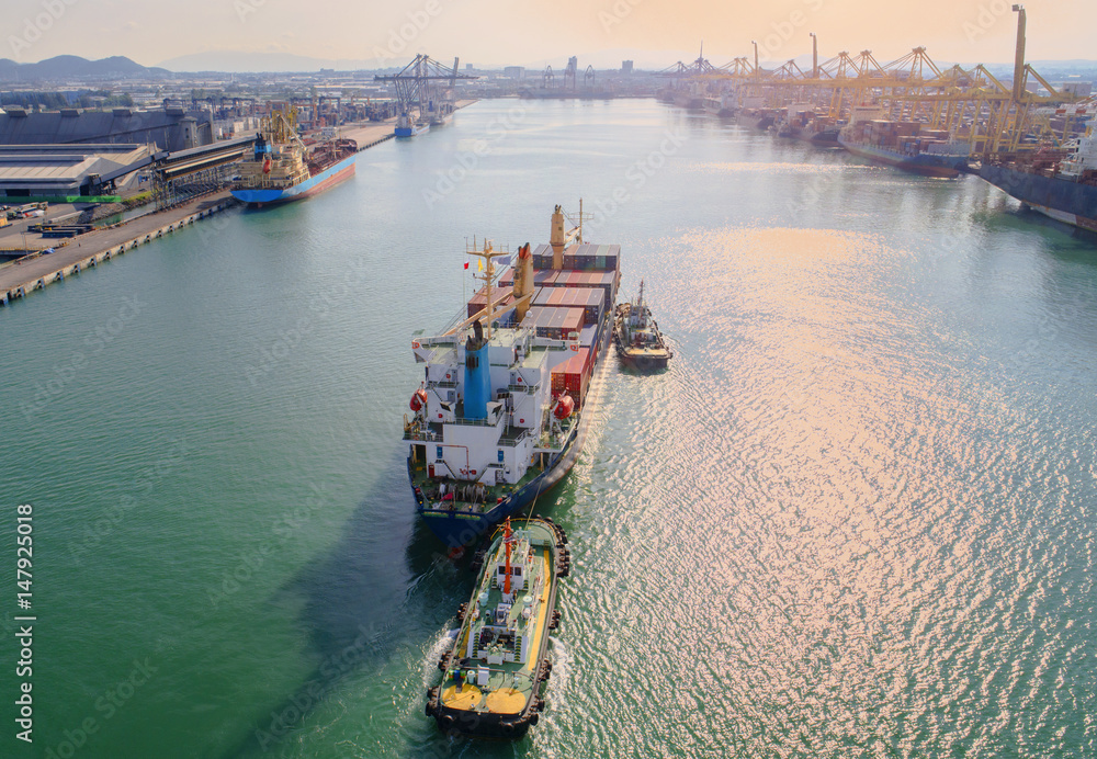 Entrence Container Port container ship vessel approach to main entrance gate of the port at ...