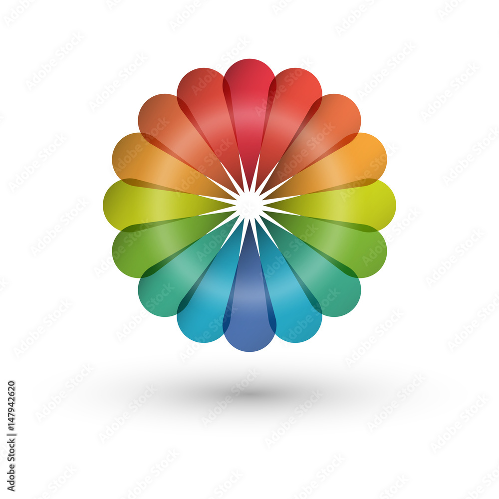 Rainbow flower logo. 3D vector icon and design element. Bright and colorful  company branding concept. Stock Vector | Adobe Stock, image size:1000x1000