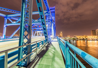 Sticker - Jacksonville, Florida. City lights at night from bridge