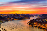 Fototapeta Miasto - Old city of Porto at sunset, Portugal