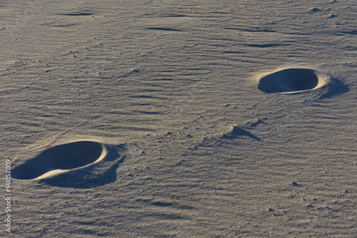 Marks Of Irregular Shape In Fine Beach Sand Late Evening Light Marks Of Irregular Shape In Fine Beach Sand Late Evening Light