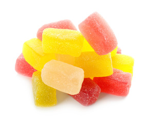 Wall Mural - Tasty jelly candies on white background