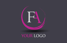 FA  Letter Logo Circular Purple Splash Brush Concept.