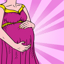 Pregnant Woman Pop Art Vector Illustration