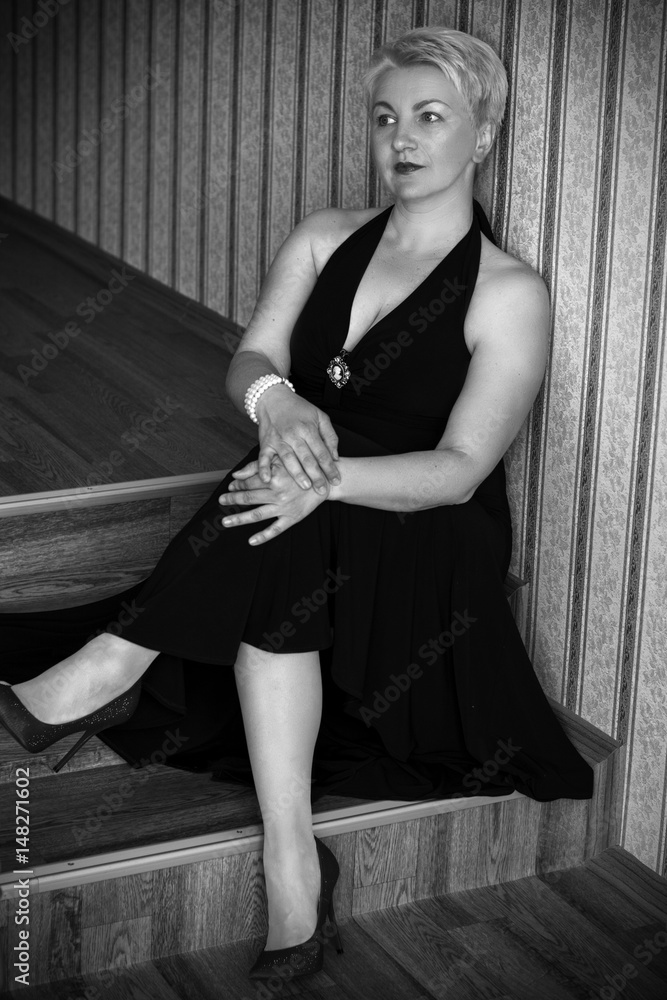 black dress older woman Below knee Black plus size dress