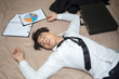 © Jestercine - Asian businessman is deep sleeping in his bed at night. businessman tired concept.