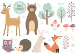 Fototapeta Fototapety na ścianę do pokoju dziecięcego - Vector set of cute forest elements - animals and trees