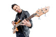 © LIGHTFIELD STUDIOS - african american rocker posing playing electric guitar isolated on white, electric guitar player concept