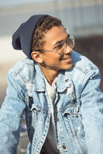 Portrait Of Smiling Teenage Boy, Hipster Style Concept