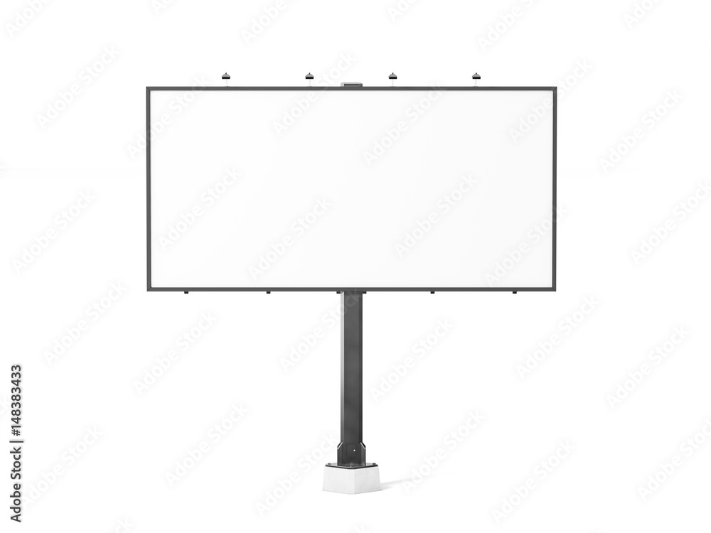 Blank white banner mockup on black city billboard, 3d rendering. Empty bill board mock up isolated. Clear canvas template on sity street sign. Large outdoor poster screen. Big cityboard signage stand. - obrazy, fototapety, plakaty 