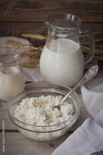 Fresh Dairy Products Milk Cottage Cheese Sour Cream And Wheat