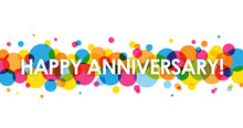 "HAPPY ANNIVERSARY" Vector Card With Colourful Circles Background