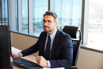 Poster - Businessman Sitting At Desk In Office Using Computer