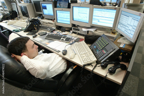Trader Looks Into His Computer Screens At Moscow S Alfabank S