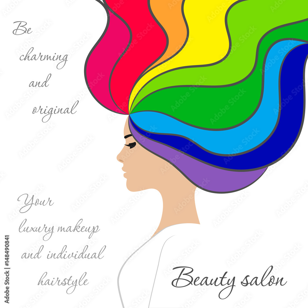 Beauty Salon Logo With Girl In Profile With Rainbow Hair Stock Gamesageddon