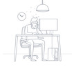 © sidop - Tired employee sitting at a desk in the office. Thin line. Flat vector illustration in cartoon style.