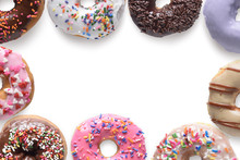 Close Up Donuts On White Background